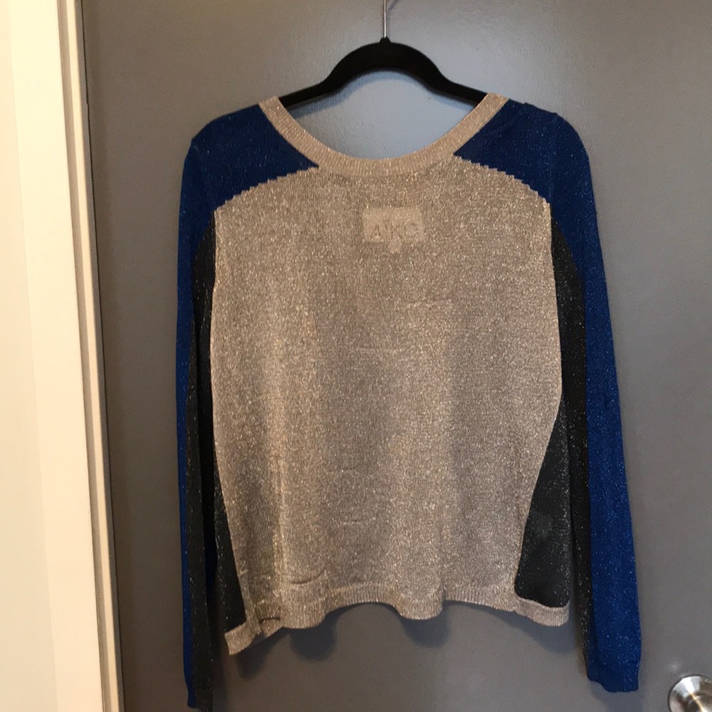 Aiko Open-Back Shimmer Top Sz S Blue/Silver